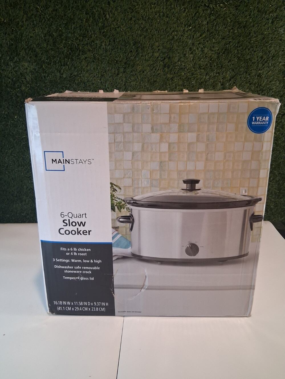 Mainstays 6 Quart Oval Slow Cooker Stainless Steel Crock Pot Manual Glass Lid